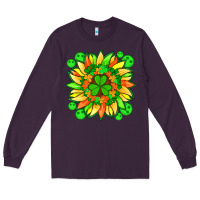 Plum sunflower with st patricks smiley face and shamrock with glitter Long Sleeve Tee - Artiststas