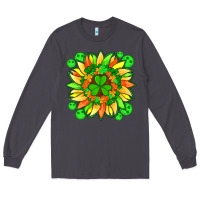 Smoke sunflower with st patricks smiley face and shamrock with glitter Long Sleeve Tee - Artiststas