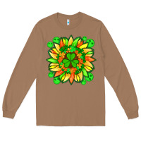 Toasted Coconut sunflower with st patricks smiley face and shamrock with glitter Long Sleeve Tee - Artiststas