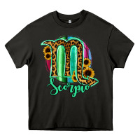 Asphalt Scorpio Zodiac Sign Sunflower Leopard Serape Heavy Core Tee - RanaPortraitStore