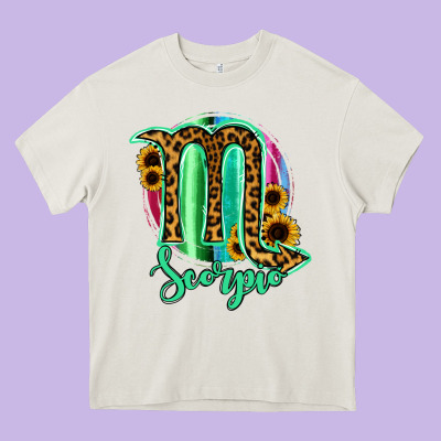 Scorpio Zodiac Sign Sunflower Leopard Serape Heavy Core Tee Designed By Ranaportraitstore