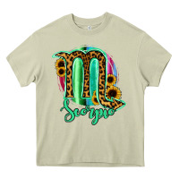 Mossy Scorpio Zodiac Sign Sunflower Leopard Serape Heavy Core Tee - RanaPortraitStore