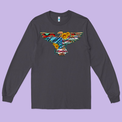Thunderbird With Usa Flag And Sunflowers Long Sleeve Tee Designed By Artiststas
