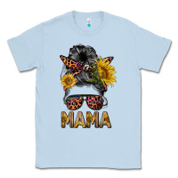Dusty Blue mess bun mama sunflowers Classic Tee - BarkalooDesign