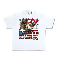 White Red White Rawr Dinosaur T-Rex Urban Heavy Tee - LillyAllenDesigns