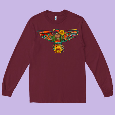 Thunderbird  Wild Soul With Sunflower Serape Aztec Long Sleeve Tee Designed By Artiststas