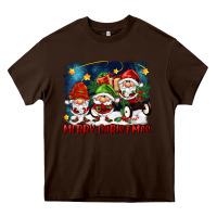 Chocolate Brown merry christmas gnomies wagon Heavy Core Tee - FaDigitalArtStudio