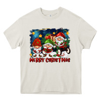 Cream merry christmas gnomies wagon Heavy Core Tee - FaDigitalArtStudio