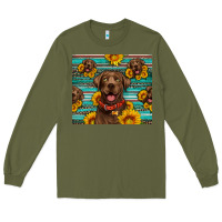 Army Green Chocolate Labrador with sunflowers western Long Sleeve Tee - Artiststas