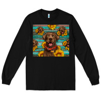 Black Chocolate Labrador with sunflowers western Long Sleeve Tee - Artiststas