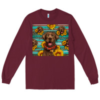 Burgundy Chocolate Labrador with sunflowers western Long Sleeve Tee - Artiststas
