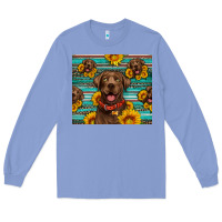Colony Blue Chocolate Labrador with sunflowers western Long Sleeve Tee - Artiststas