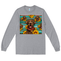 Heather Grey Chocolate Labrador with sunflowers western Long Sleeve Tee - Artiststas