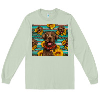Matcha Chocolate Labrador with sunflowers western Long Sleeve Tee - Artiststas