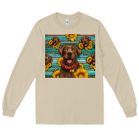 Mushroom Chocolate Labrador with sunflowers western Long Sleeve Tee - Artiststas