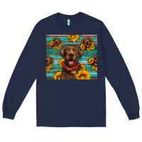 Navy Chocolate Labrador with sunflowers western Long Sleeve Tee - Artiststas
