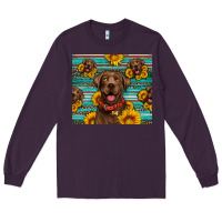 Plum Chocolate Labrador with sunflowers western Long Sleeve Tee - Artiststas