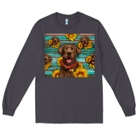 Smoke Chocolate Labrador with sunflowers western Long Sleeve Tee - Artiststas