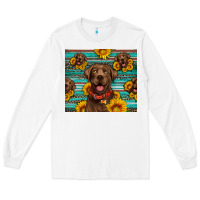 Chocolate Labrador With Sunflowers Western Long Sleeve Tee | Teevron