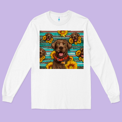 Chocolate Labrador With Sunflowers Western Long Sleeve Tee Designed By Artiststas