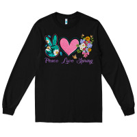 Black peace love springwith flowers and butterfly Long Sleeve Tee - Artiststas