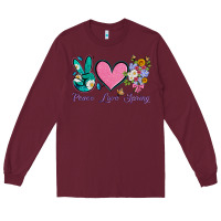 Burgundy peace love springwith flowers and butterfly Long Sleeve Tee - Artiststas