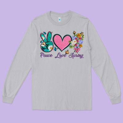 Peace Love Springwith Flowers And Butterfly Long Sleeve Tee Designed By Artiststas
