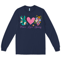 Navy peace love springwith flowers and butterfly Long Sleeve Tee - Artiststas