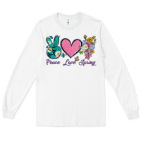 White peace love springwith flowers and butterfly Long Sleeve Tee - Artiststas