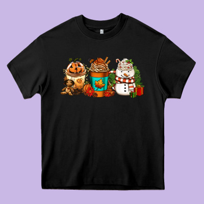 Halloween Thanksgiving Christmas Coffee Cups Heavy Core Tee Designed By Fadigitalartstudio