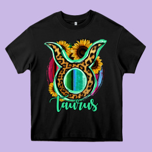 Taurus Zodiac Sign Sunflower Leopard Serape Heavy Core Tee Designed By Ranaportraitstore