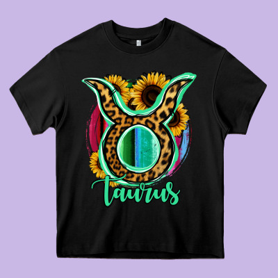 Taurus Zodiac Sign Sunflower Leopard Serape Heavy Core Tee Designed By Ranaportraitstore