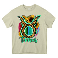 Mossy Taurus Zodiac Sign Sunflower Leopard Serape Heavy Core Tee - RanaPortraitStore