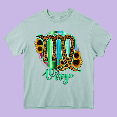 Virgo Zodiac Sign Sunflower Leopard Serape Heavy Core Tee Designed By Ranaportraitstore