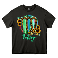 Asphalt Virgo Zodiac Sign Sunflower Leopard Serape Heavy Core Tee - RanaPortraitStore