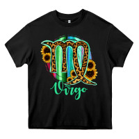 Black Virgo Zodiac Sign Sunflower Leopard Serape Heavy Core Tee - RanaPortraitStore