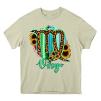 Mossy Virgo Zodiac Sign Sunflower Leopard Serape Heavy Core Tee - RanaPortraitStore