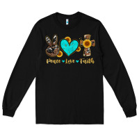 Black peace love faith with cros and sunflower Long Sleeve Tee - Artiststas