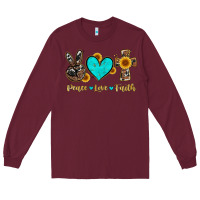 Burgundy peace love faith with cros and sunflower Long Sleeve Tee - Artiststas
