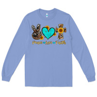 Colony Blue peace love faith with cros and sunflower Long Sleeve Tee - Artiststas