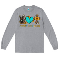 Heather Grey peace love faith with cros and sunflower Long Sleeve Tee - Artiststas