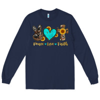 Navy peace love faith with cros and sunflower Long Sleeve Tee - Artiststas