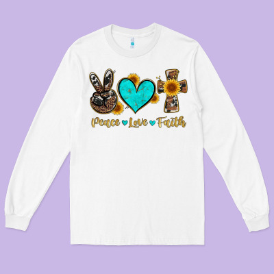Peace Love Faith With Cros And Sunflower Long Sleeve Tee Designed By Artiststas