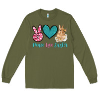 Army Green peace love easter with bunny and butterfly Long Sleeve Tee - Artiststas