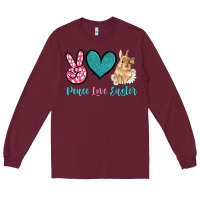 Burgundy peace love easter with bunny and butterfly Long Sleeve Tee - Artiststas
