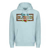 Blue Mist she is blesssed floral Premium Hoodie - BarkalooDesign