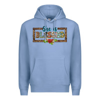 Colony Blue she is blesssed floral Premium Hoodie - BarkalooDesign