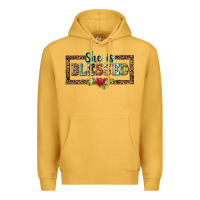 Mustard she is blesssed floral Premium Hoodie - BarkalooDesign