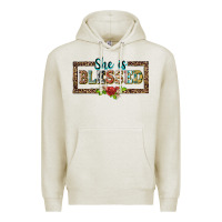 Oatmeal Heather she is blesssed floral Premium Hoodie - BarkalooDesign