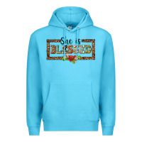 Ocean Blue she is blesssed floral Premium Hoodie - BarkalooDesign